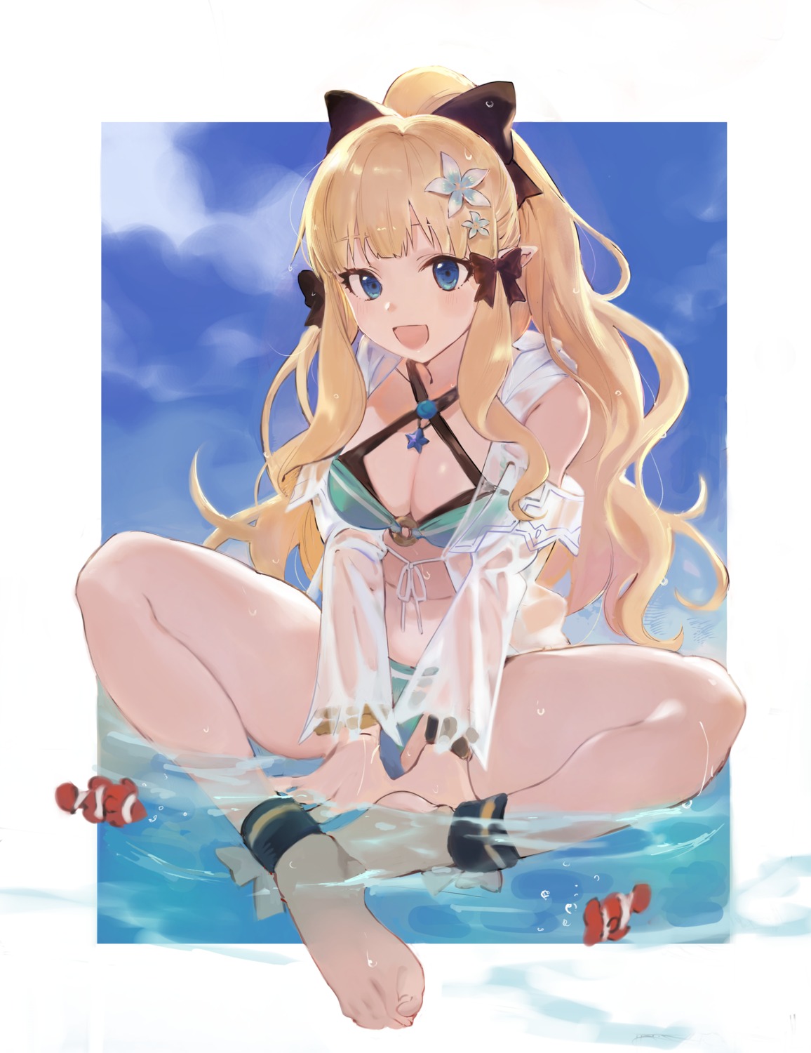 bikini cleavage feet open_shirt princess_connect princess_connect!_re:dive sasaki_saren see_through swimsuits tsuiru wet wet_clothes