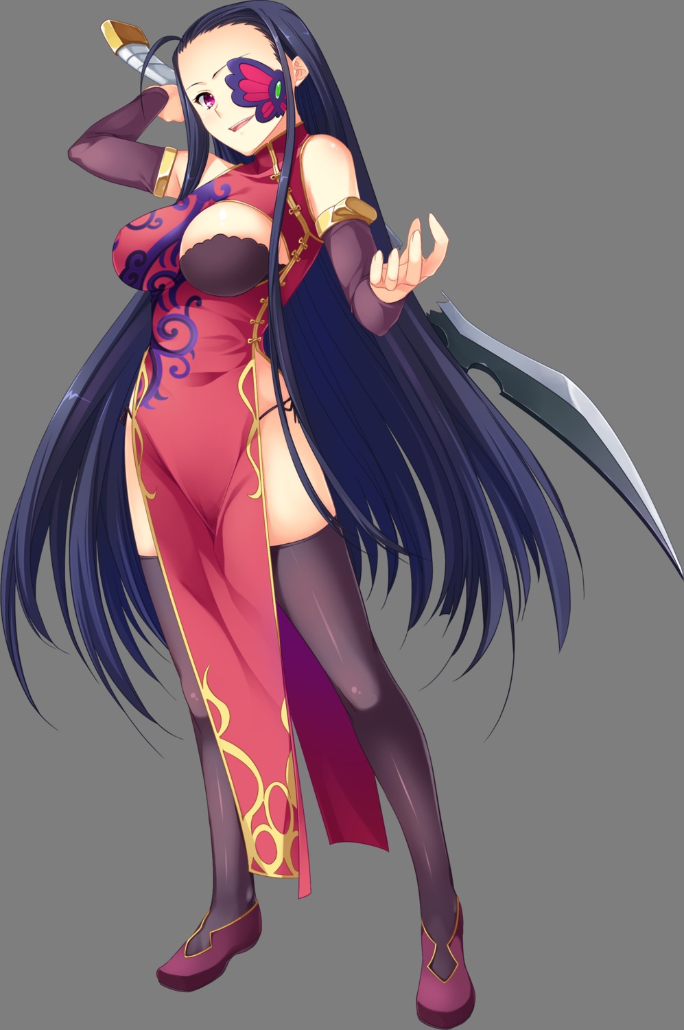 baseson bra chinadress eyepatch kakouton koihime_musou pantsu string_panties sword tagme thighhighs transparent_png