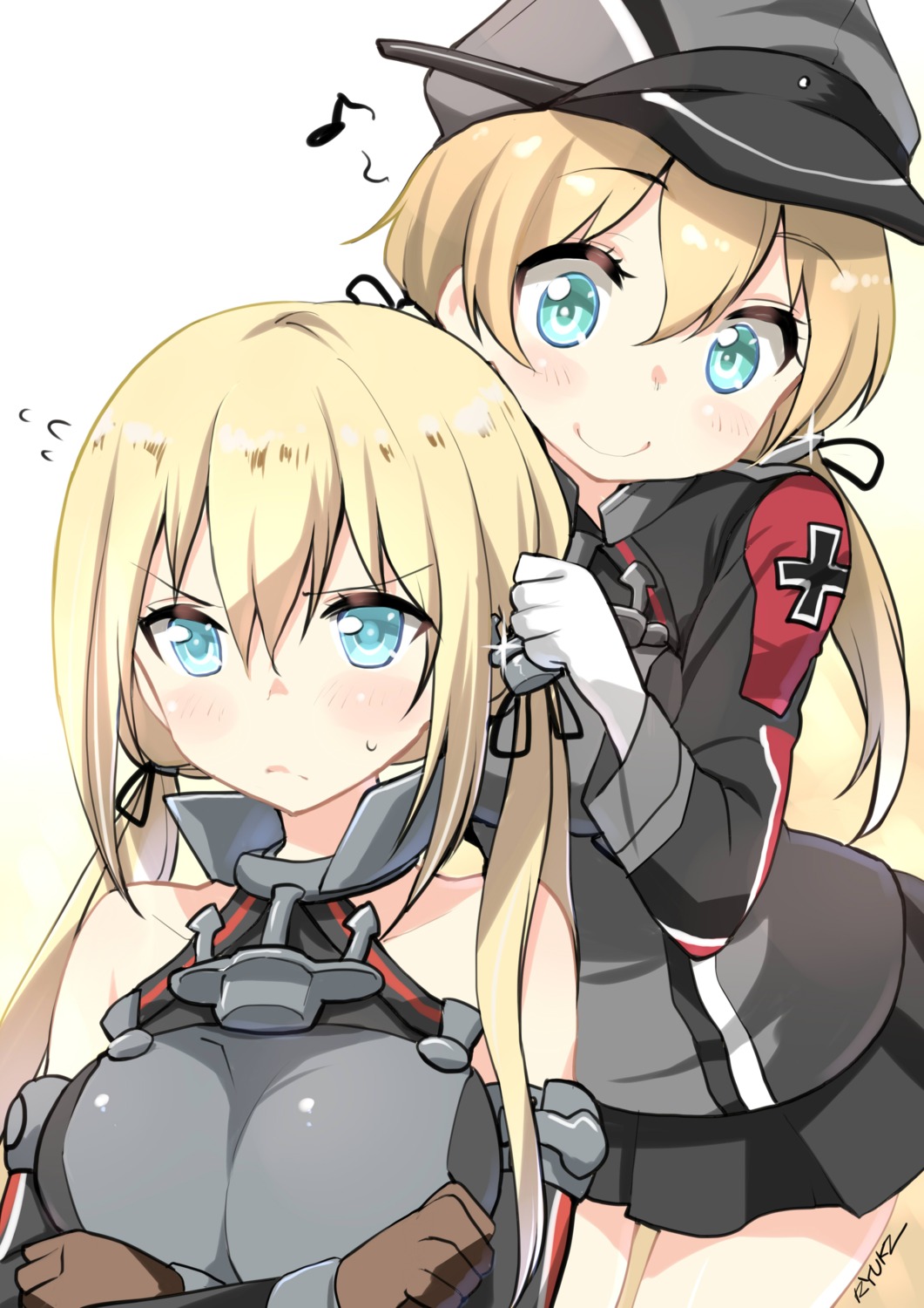 bismarck_(kancolle) breast_hold kantai_collection prinz_eugen_(kancolle) ryuki_(pixiv_2328) uniform