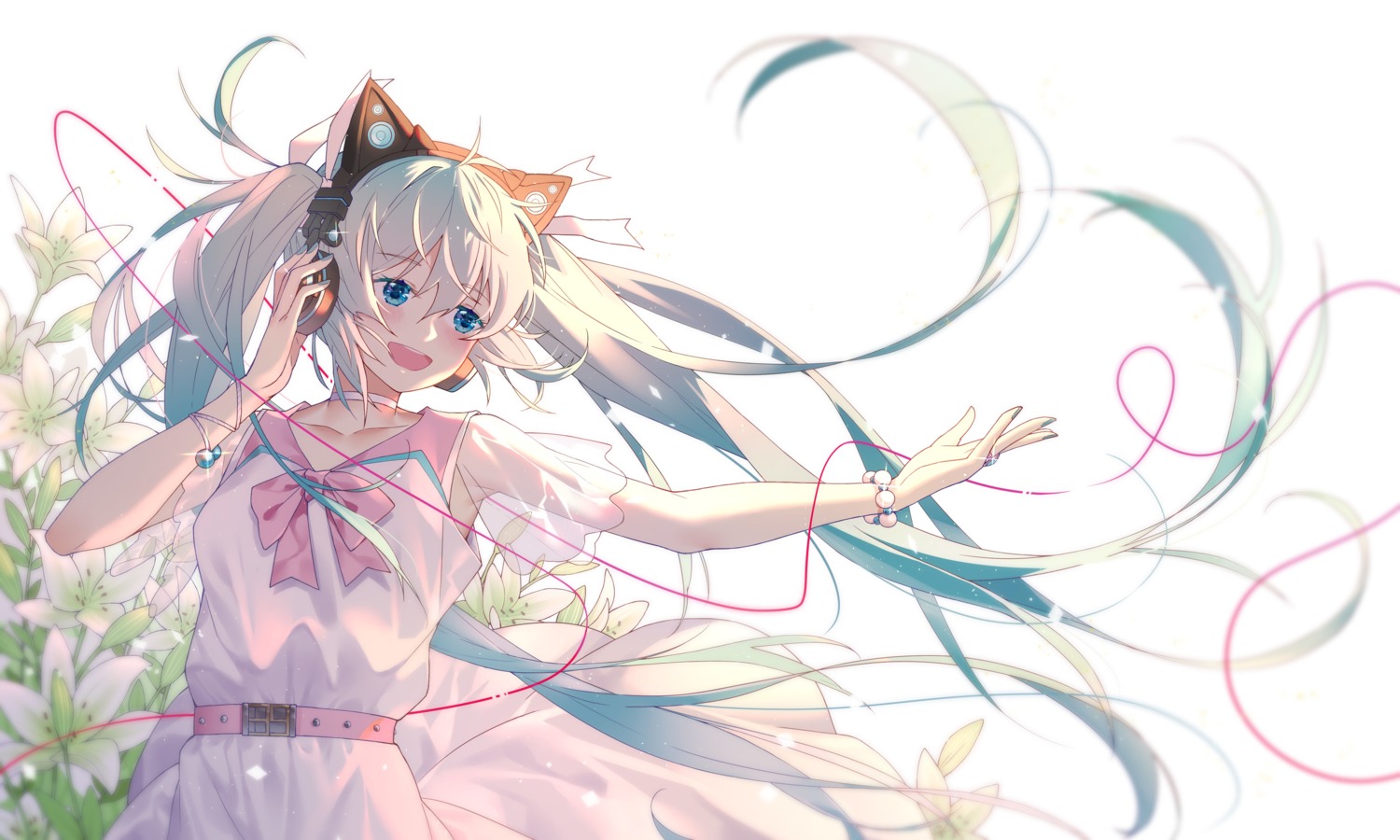 animal_ears dress ginklaga hatsune_miku headphones nekomimi skirt_lift vocaloid