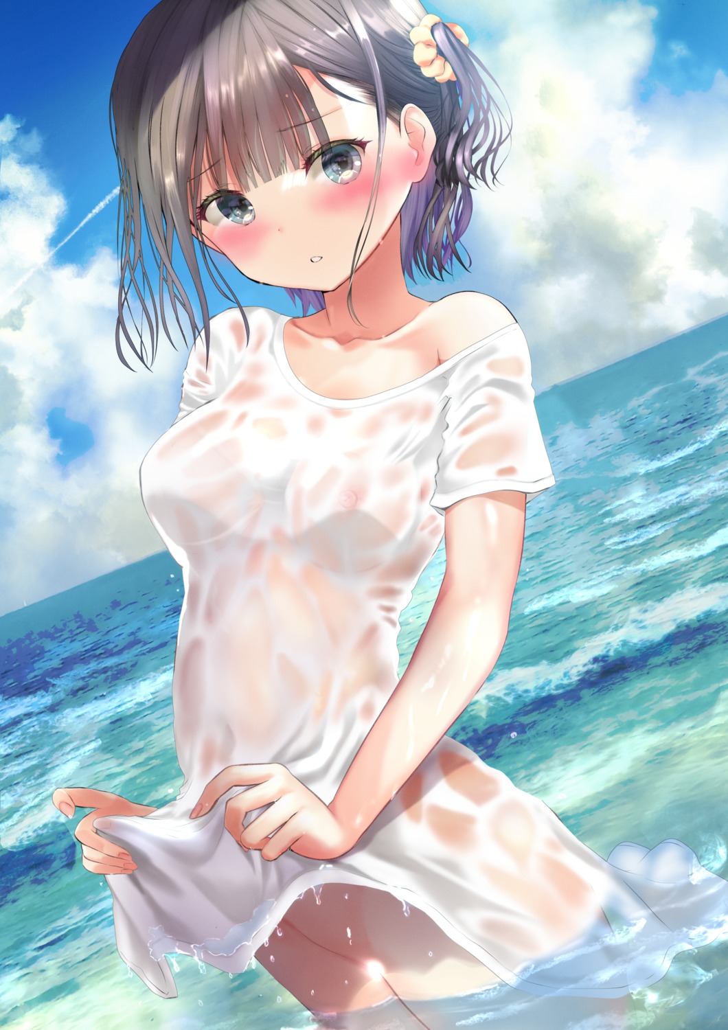 bottomless censored dress nipples no_bra ogata_tei see_through wet wet_clothes