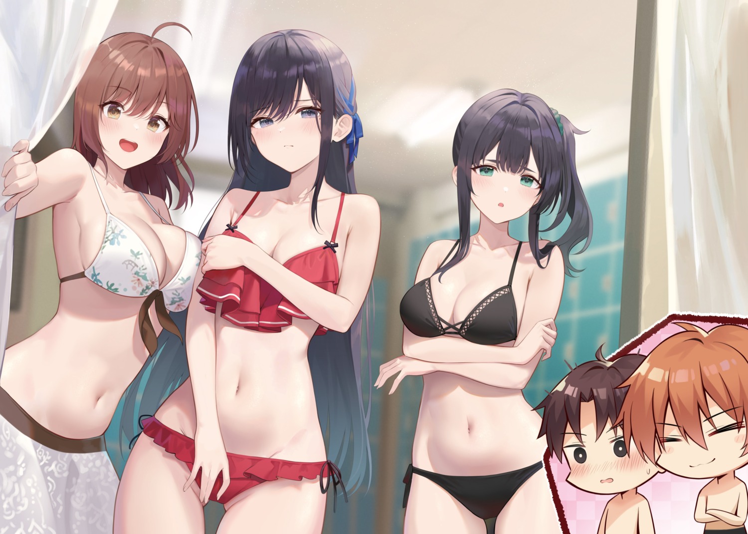 ale_nqki bikini breast_hold chibi swimsuits topless