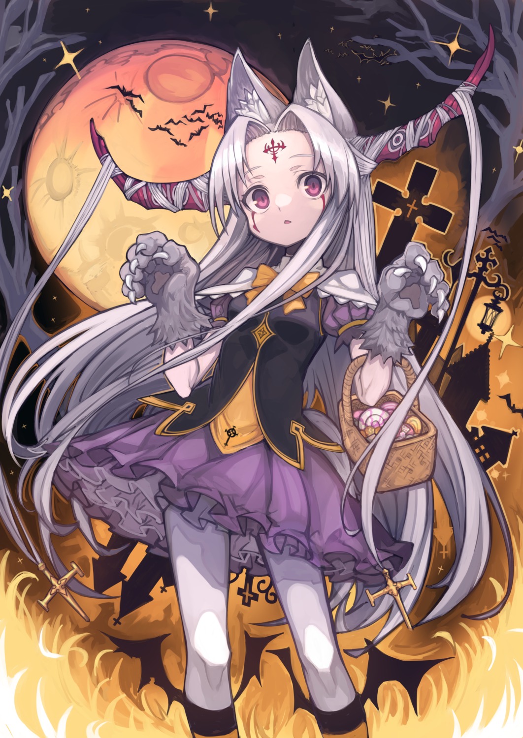 animal_ears halloween horns izayoi_cha pantyhose skirt_lift tattoo wings