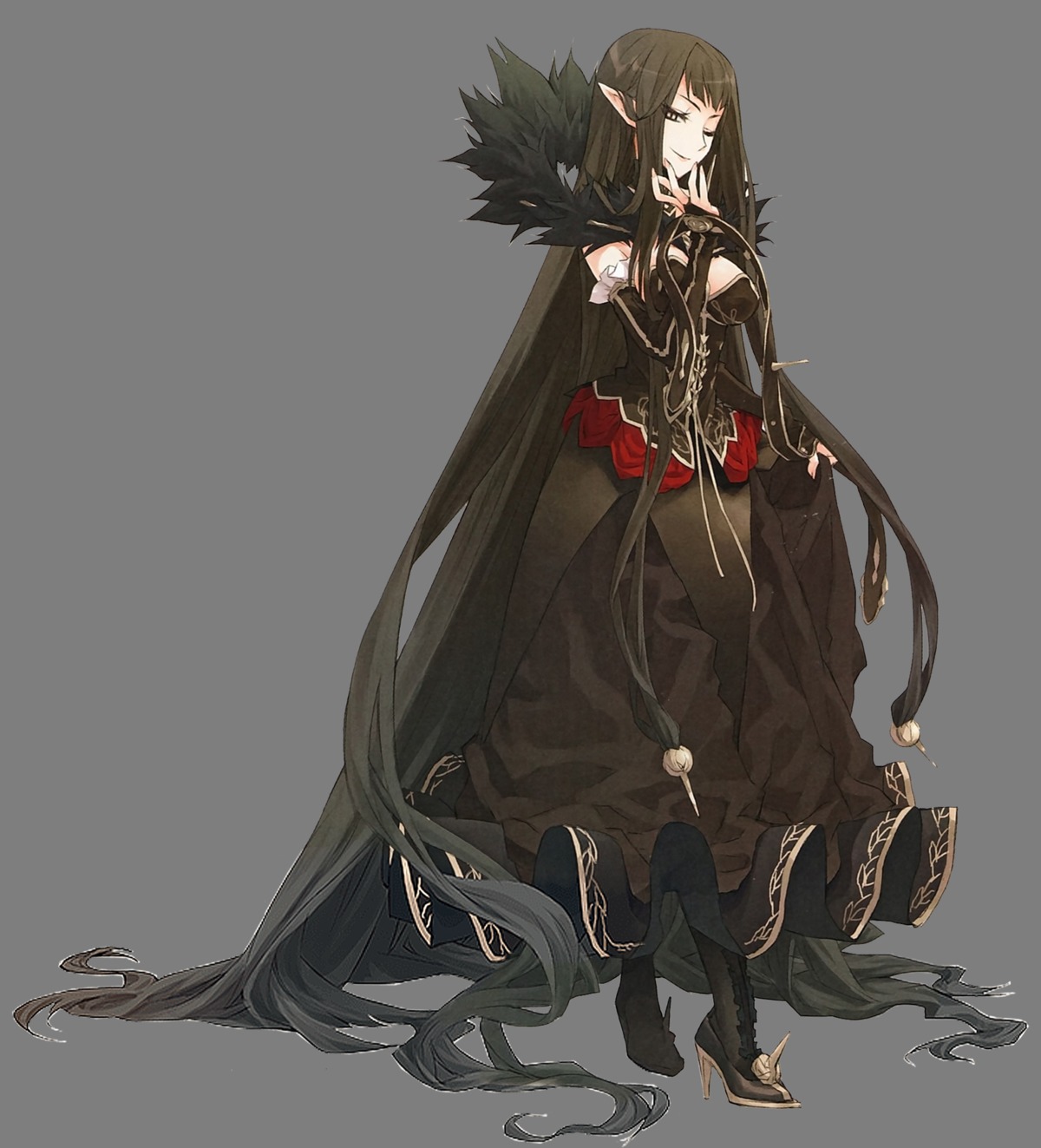 assassin_of_red_(fate/apocrypha) cleavage dress fate/apocrypha fate/stay_night fixme heels konoe_ototsugu pointy_ears transparent_png
