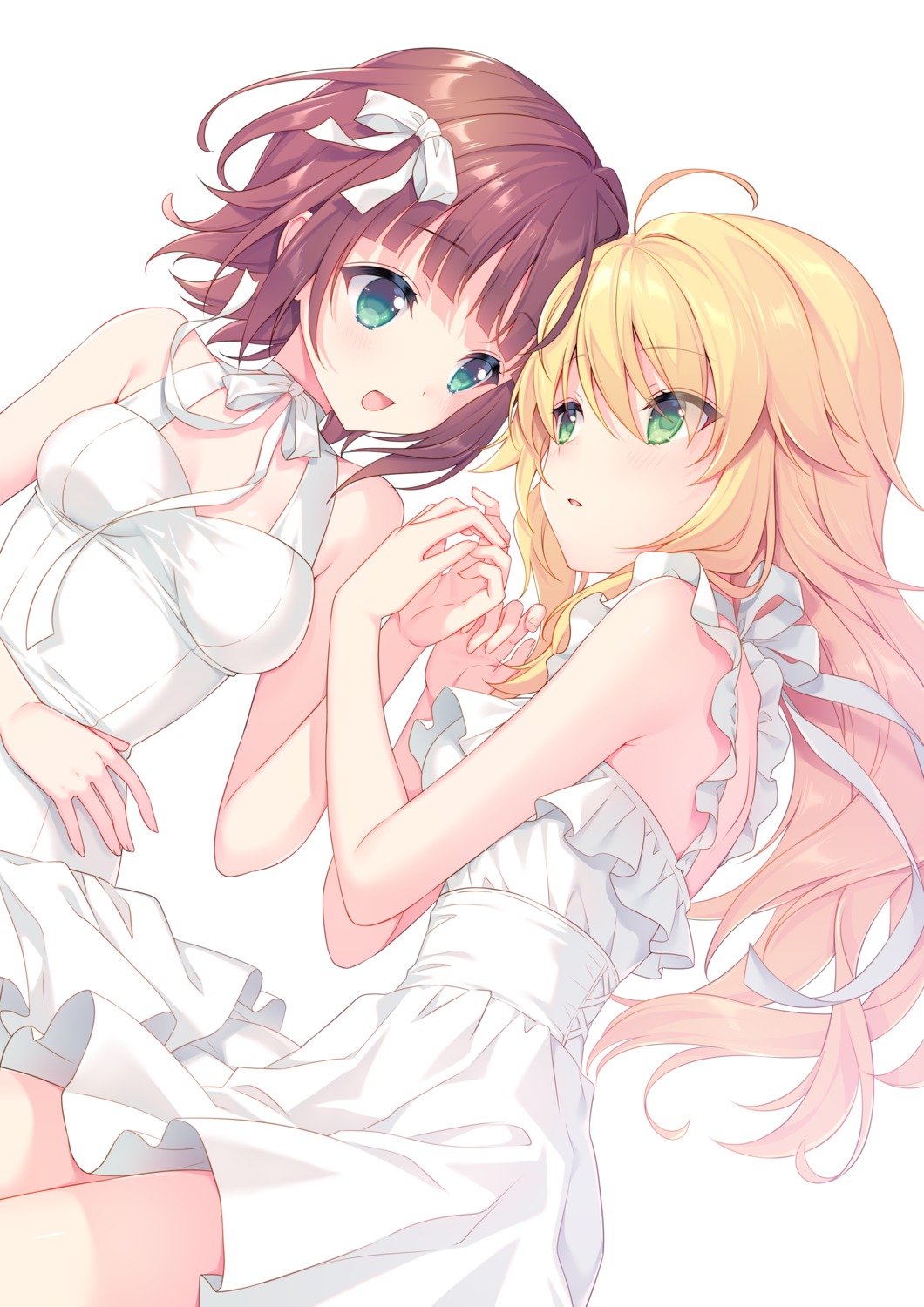 amami_haruka dress hoshii_miki sakura_neko skirt_lift summer_dress the_idolm@ster yuri