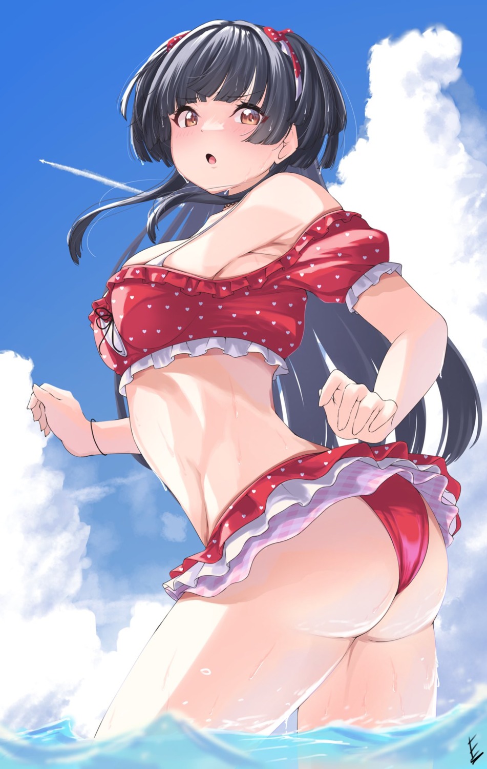 ass bikini endo_yohane mayuzumi_fuyuko skirt_lift swimsuits the_idolm@ster the_idolm@ster_shiny_colors thong wet