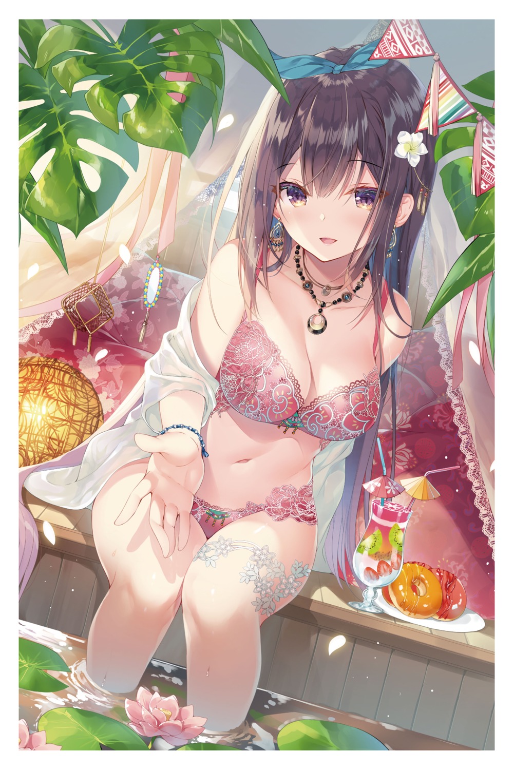 bra cleavage garter lingerie miwabe_sakura open_shirt pantsu wet