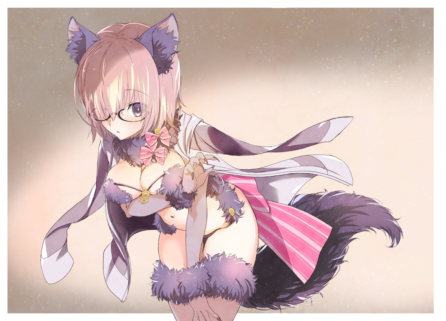 animal_ears breast_hold fate/grand_order hosoi_mieko mash_kyrielight megane tail thighhighs