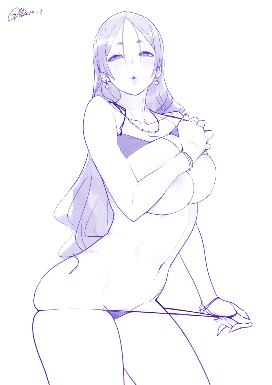 areola bikini breast_hold breasts fate/grand_order gorgeous_mushroom minamoto_no_raikou_(fate/grand_order) monochrome panty_pull pubic_hair sketch swimsuits undressing