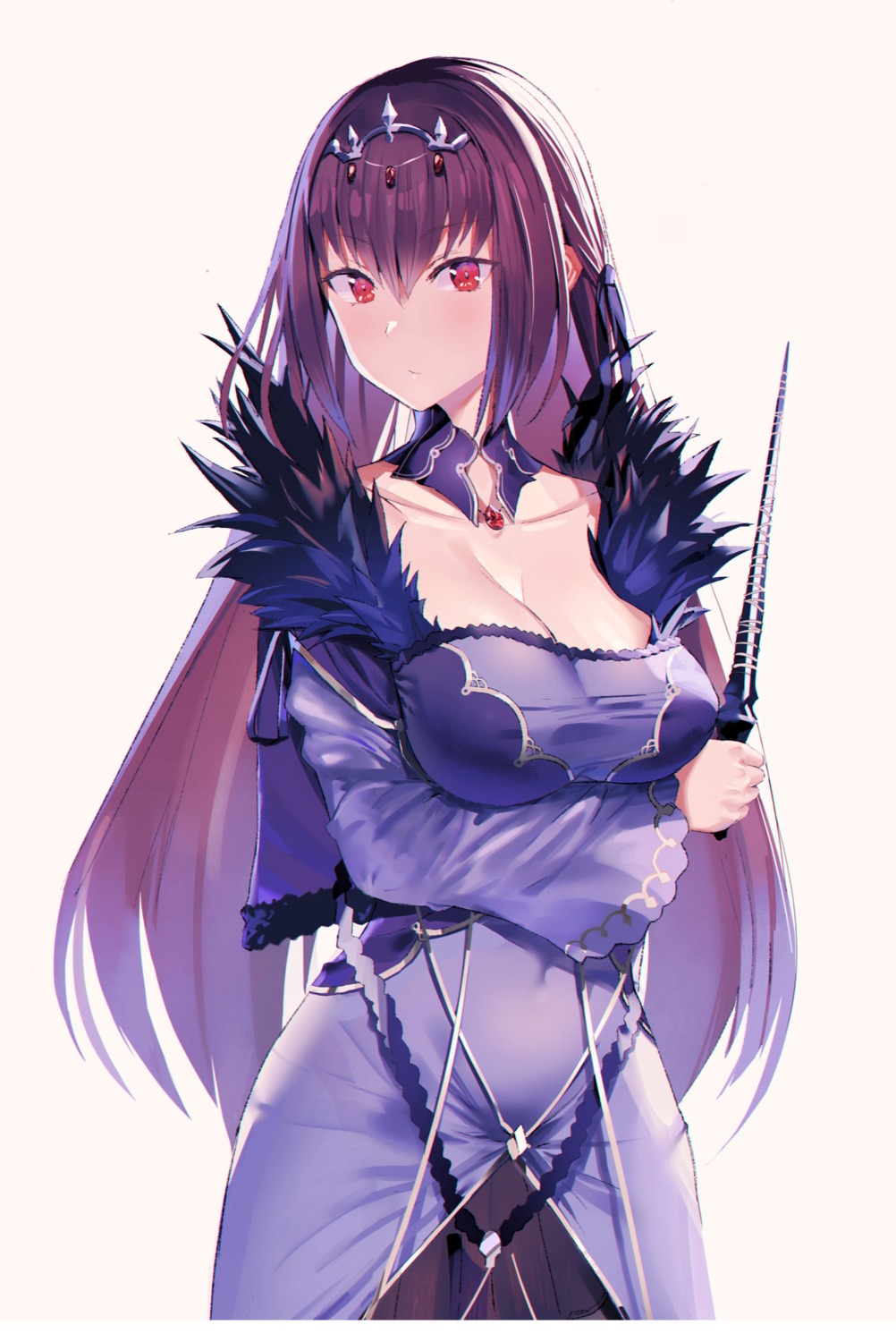 breast_hold cleavage dress fate/grand_order scathach_skadi ssamjang_(misosan) weapon