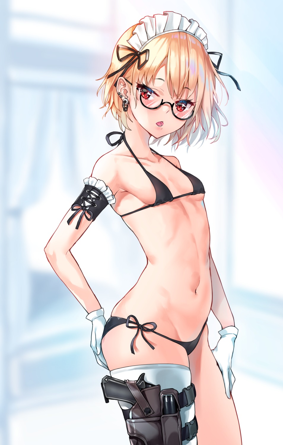 bikini garter gun mayoichi megane swimsuits thighhighs