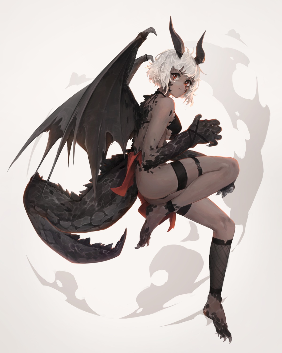 bikini felix_thirasat garter horns monster_girl swimsuits tail thong wings