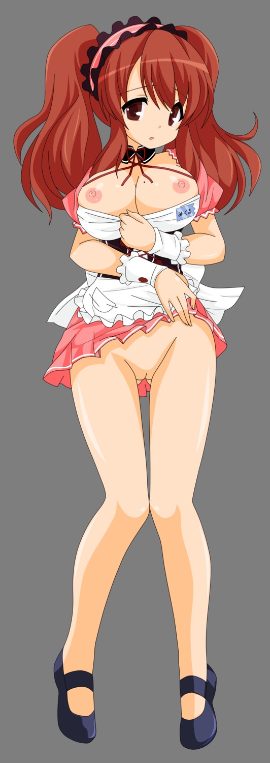 asahina_mikuru breasts maid nipples no_bra nopan pussy skirt_lift suzumiya_haruhi_no_yuuutsu transparent_png uncensored waitress