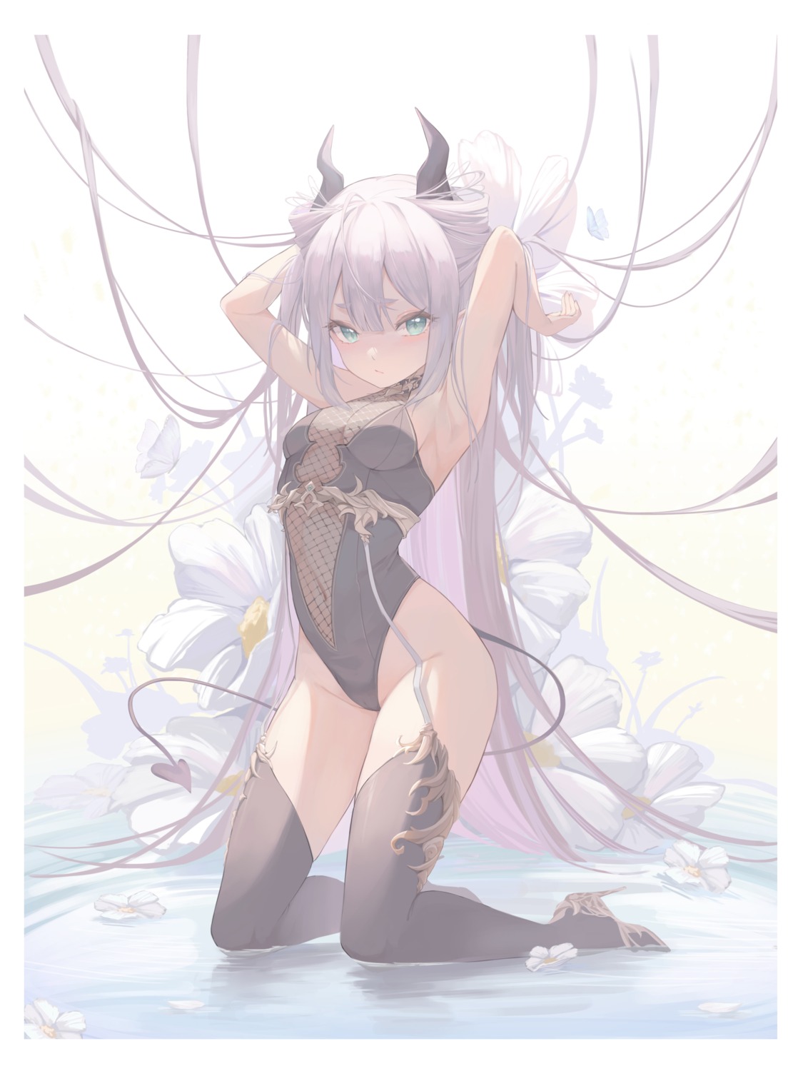 devil fishnets heels horns leotard midori_xu stockings tail thighhighs