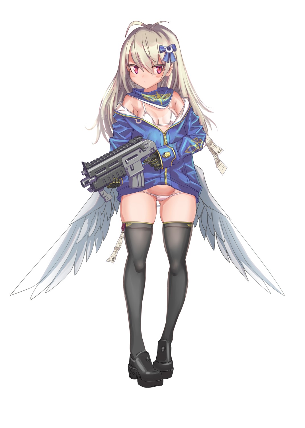 bikini gun open_shirt serizawa_(knight2020) swimsuits tan_lines thighhighs warhammer_40k wings