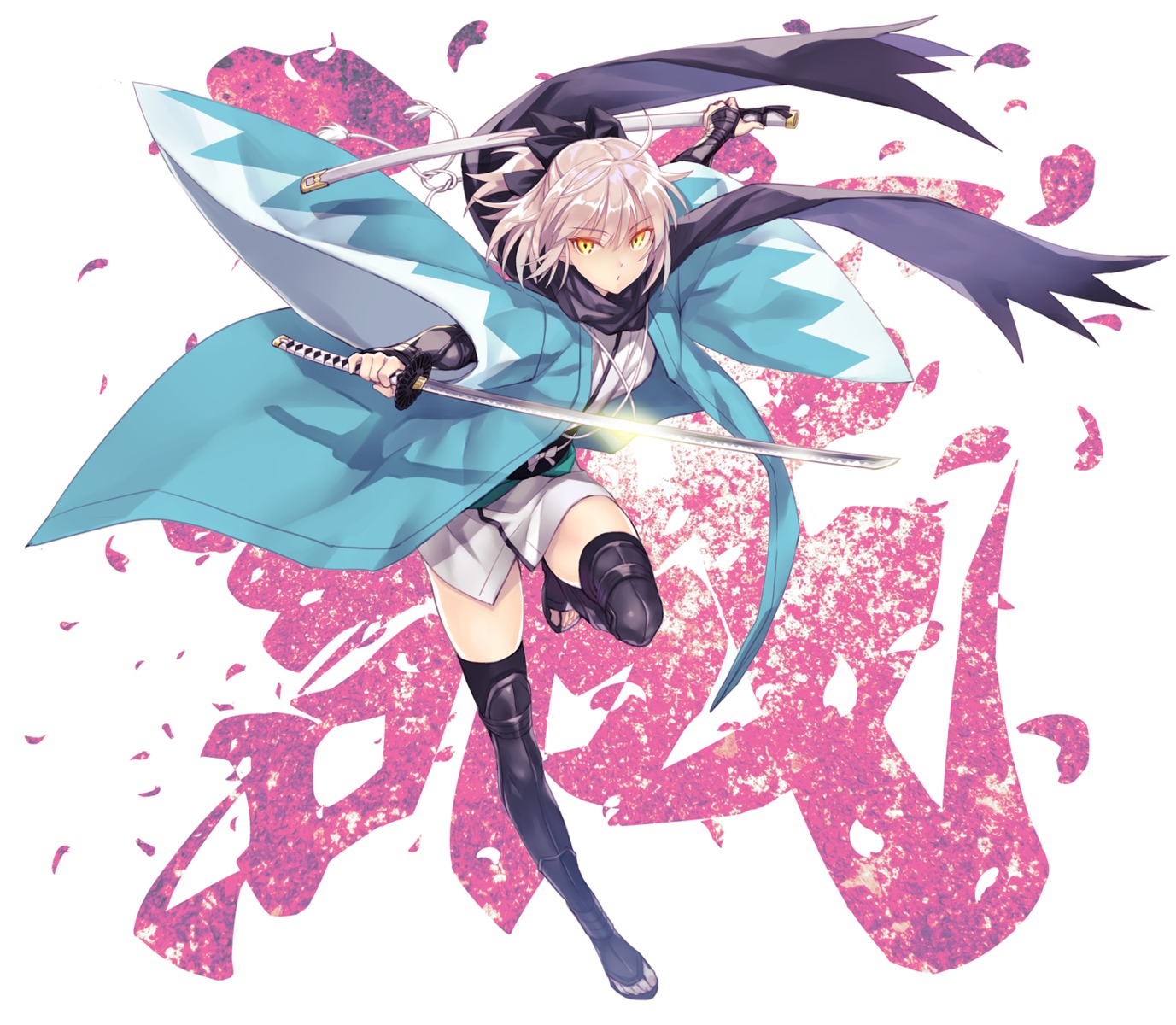 fate/grand_order japanese_clothes matsuryuu okita_souji_(fate) sword thighhighs