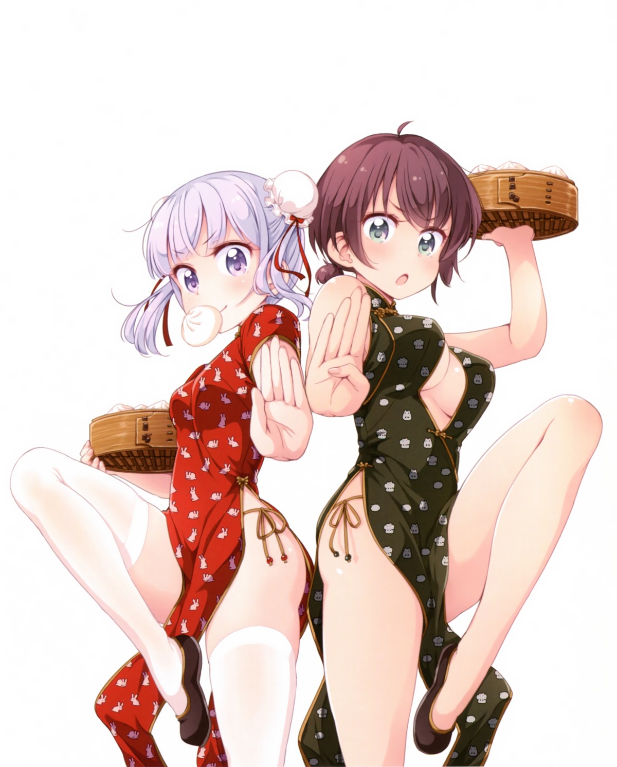 chinadress new_game! no_bra shinoda_hajime suzukaze_aoba thighhighs tokunou_shoutarou underboob