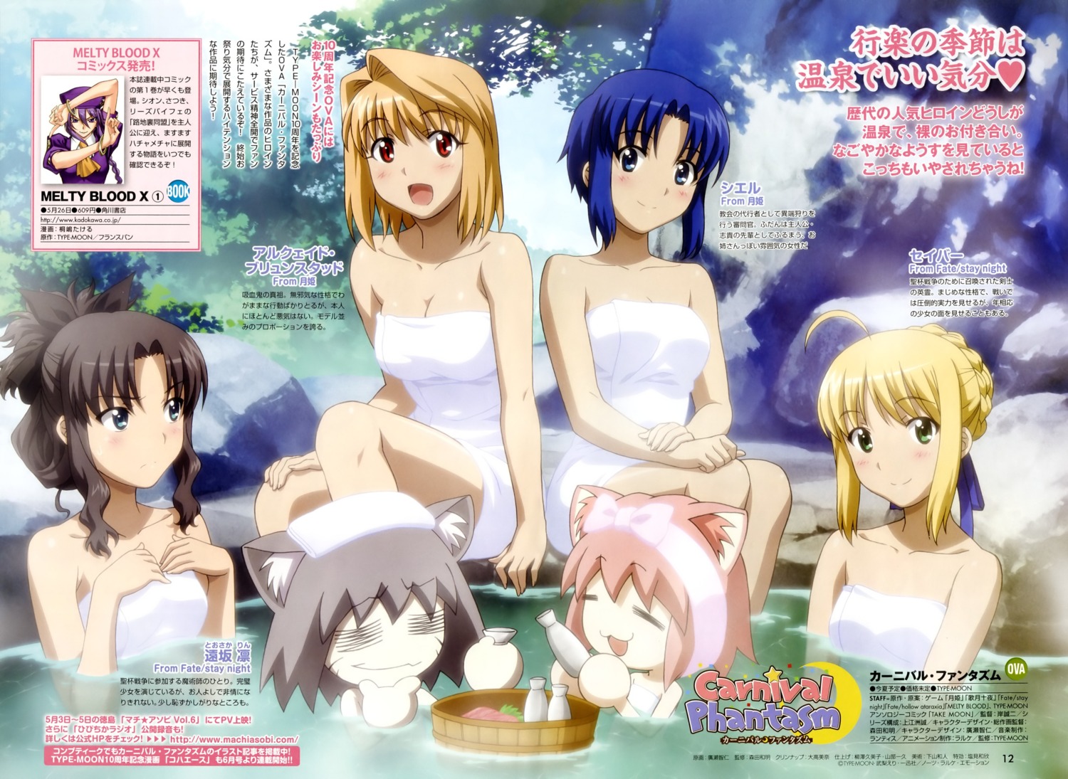 Hirose Tomohito Carnival Phantasm Fate Stay Night Tsukihime Arcueid Brunestud Ciel Neko Arc Destiny Neko Chaos Saber Toosaka Rin Animal Ears Bathing Chibi Cleavage Crossover Naked Nekomimi Onsen Towel Yande Re