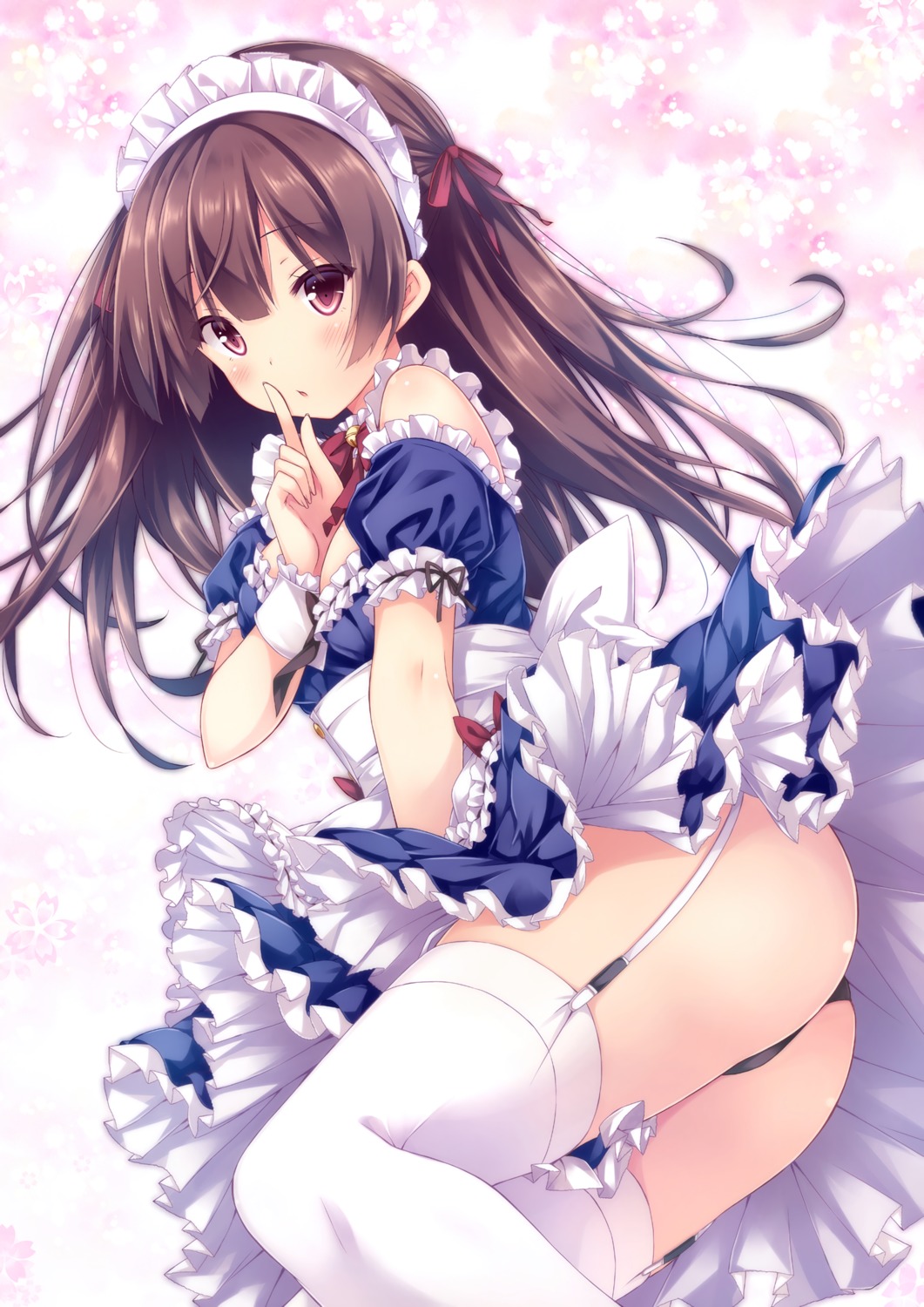 ass maid pantsu ryo_(botsugo) skirt_lift stockings thighhighs thong