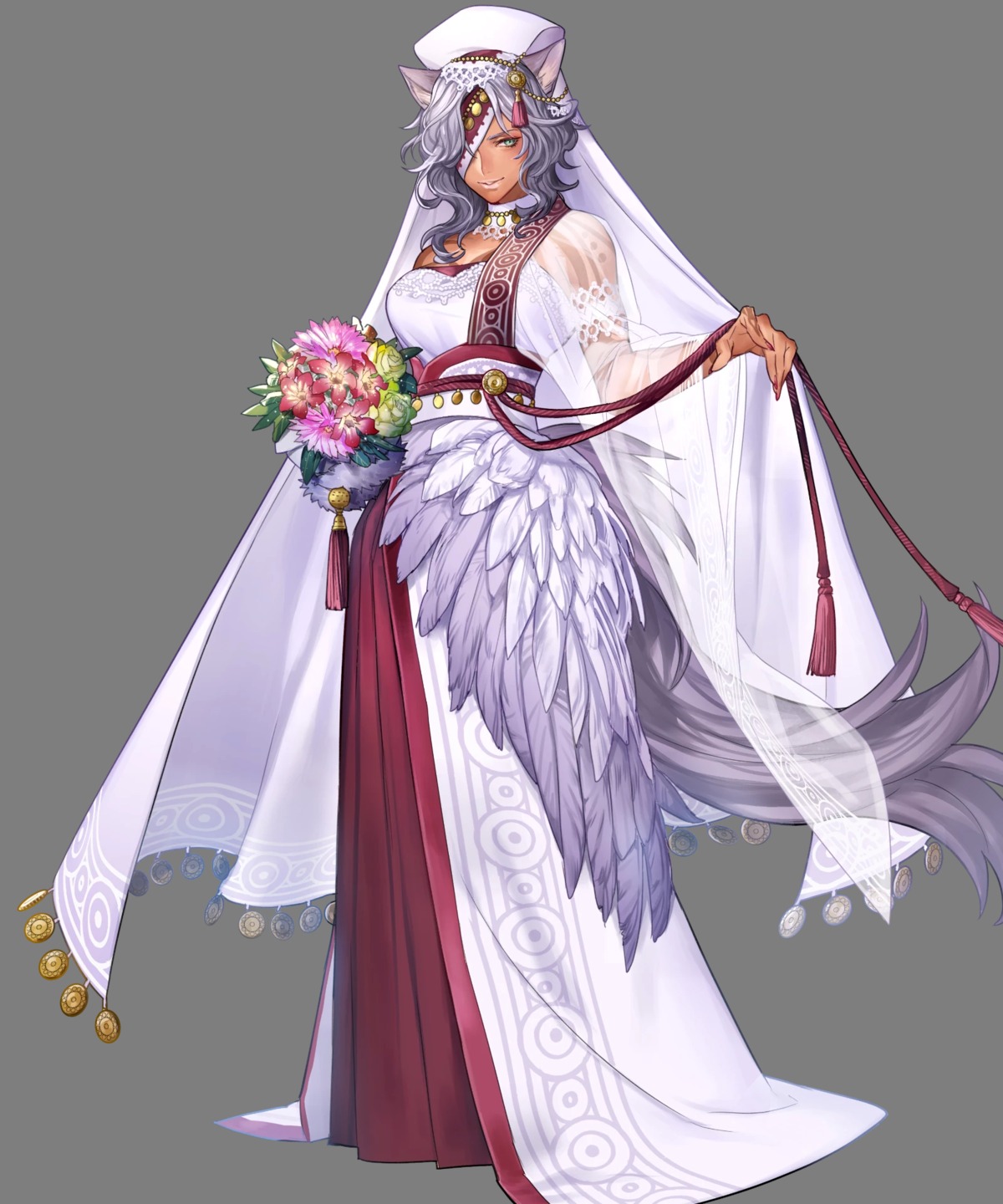 animal_ears cleavage dress duplicate eyepatch fire_emblem fire_emblem:_akatsuki_no_megami nailah nintendo penekor see_through tail tattoo wedding_dress