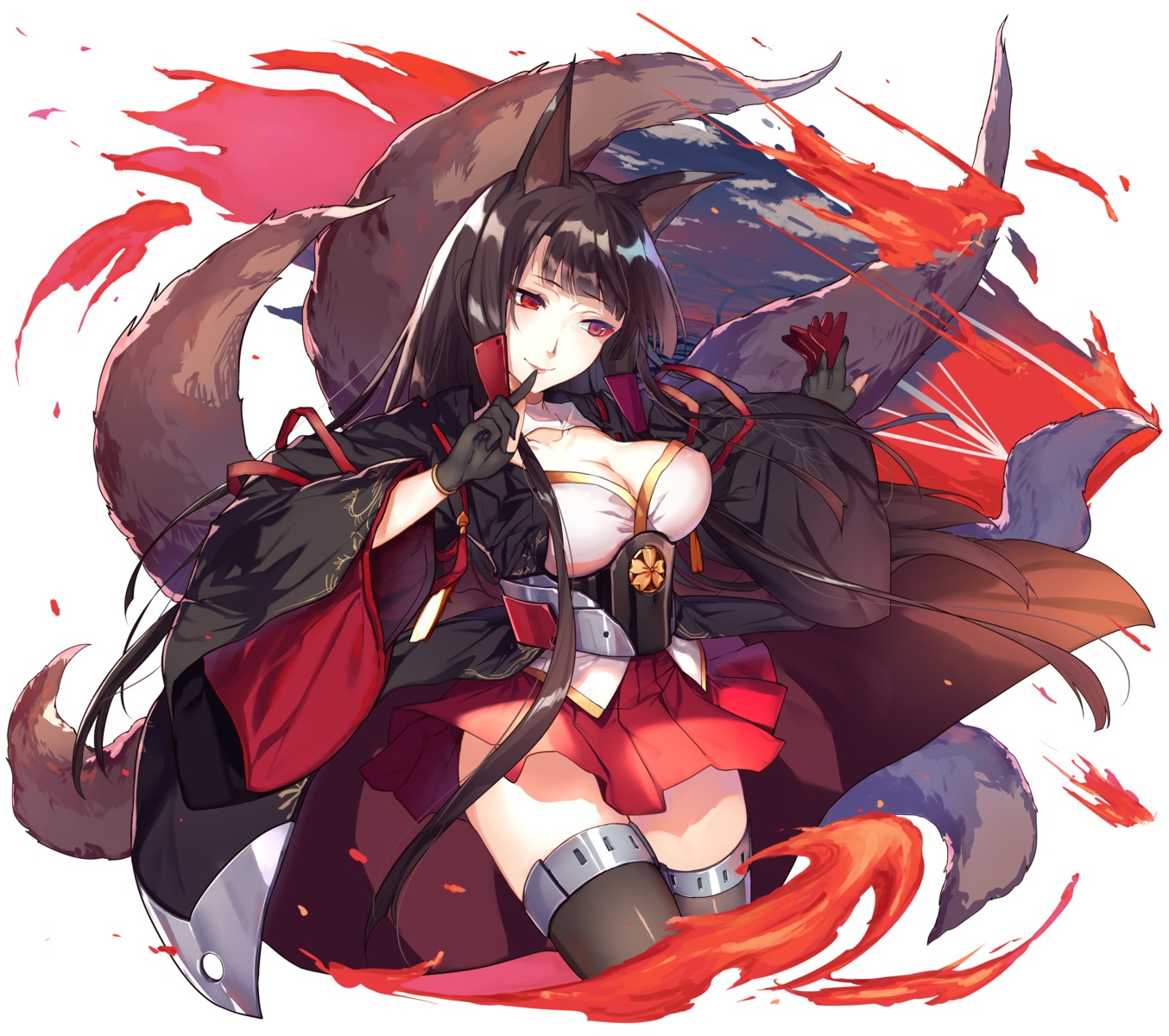 abusoru akagi_(azur_lane) animal_ears azur_lane cleavage kitsune tail thighhighs