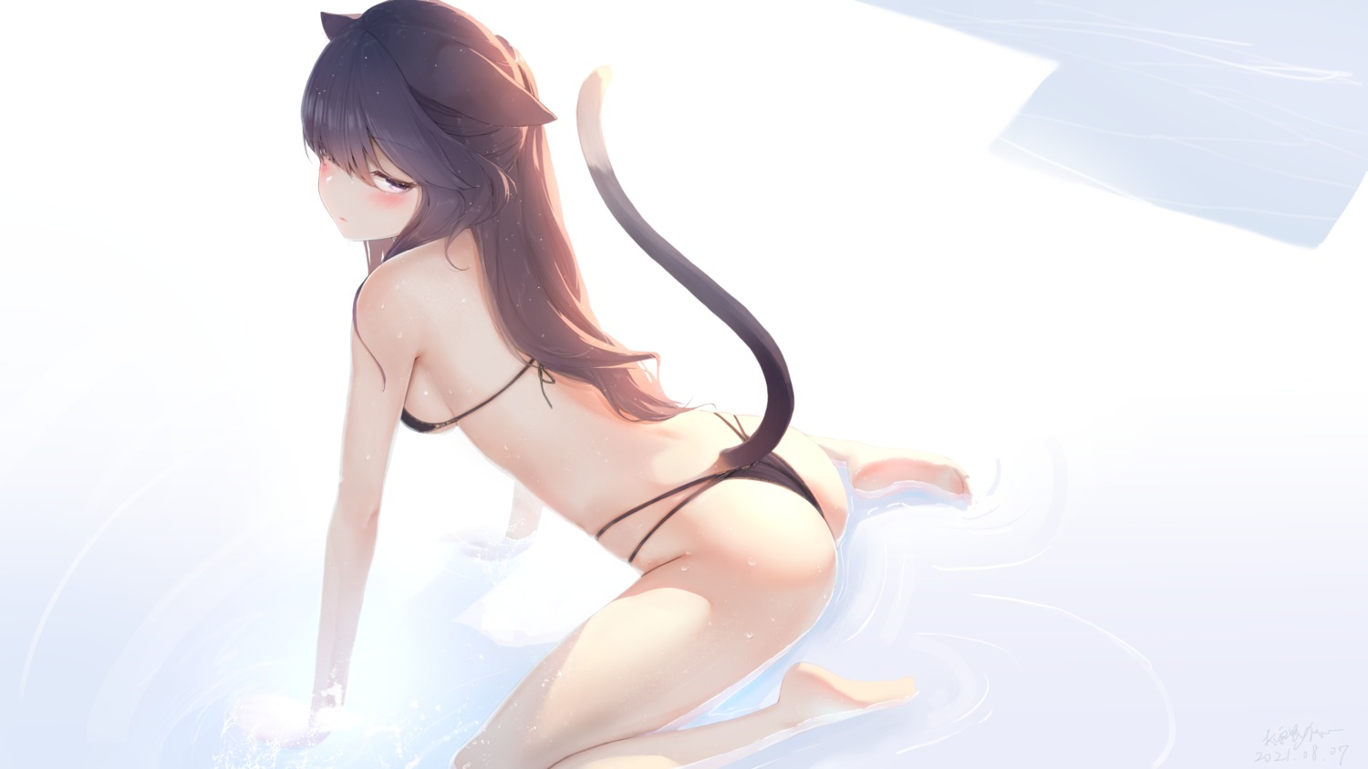 animal_ears ass bikini feet futoshi_ame nekomimi swimsuits tail thong wet