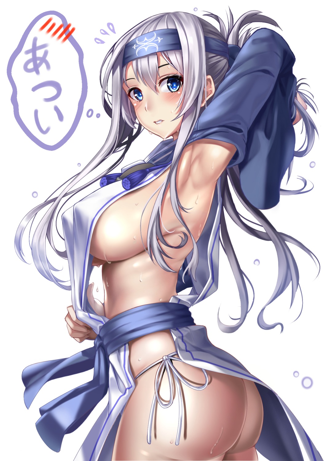 ass erect_nipples hasaya kamoi_(kancolle) kantai_collection no_bra pantsu string_panties underboob