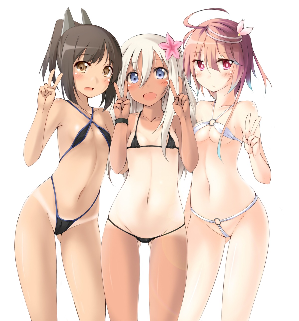 bikini i-401_(kancolle) i-58_(kancolle) kaminagi_(kaminagi-tei) kantai_collection loli ro-500 swimsuits tan_lines underboob