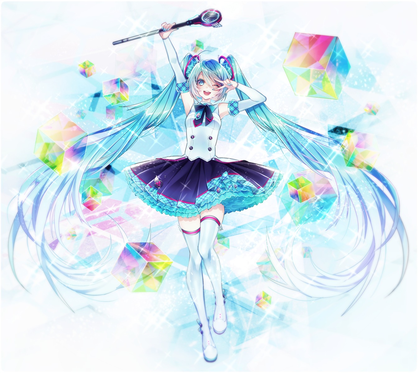 1055 hatsune_miku headphones magical_mirai thighhighs vocaloid