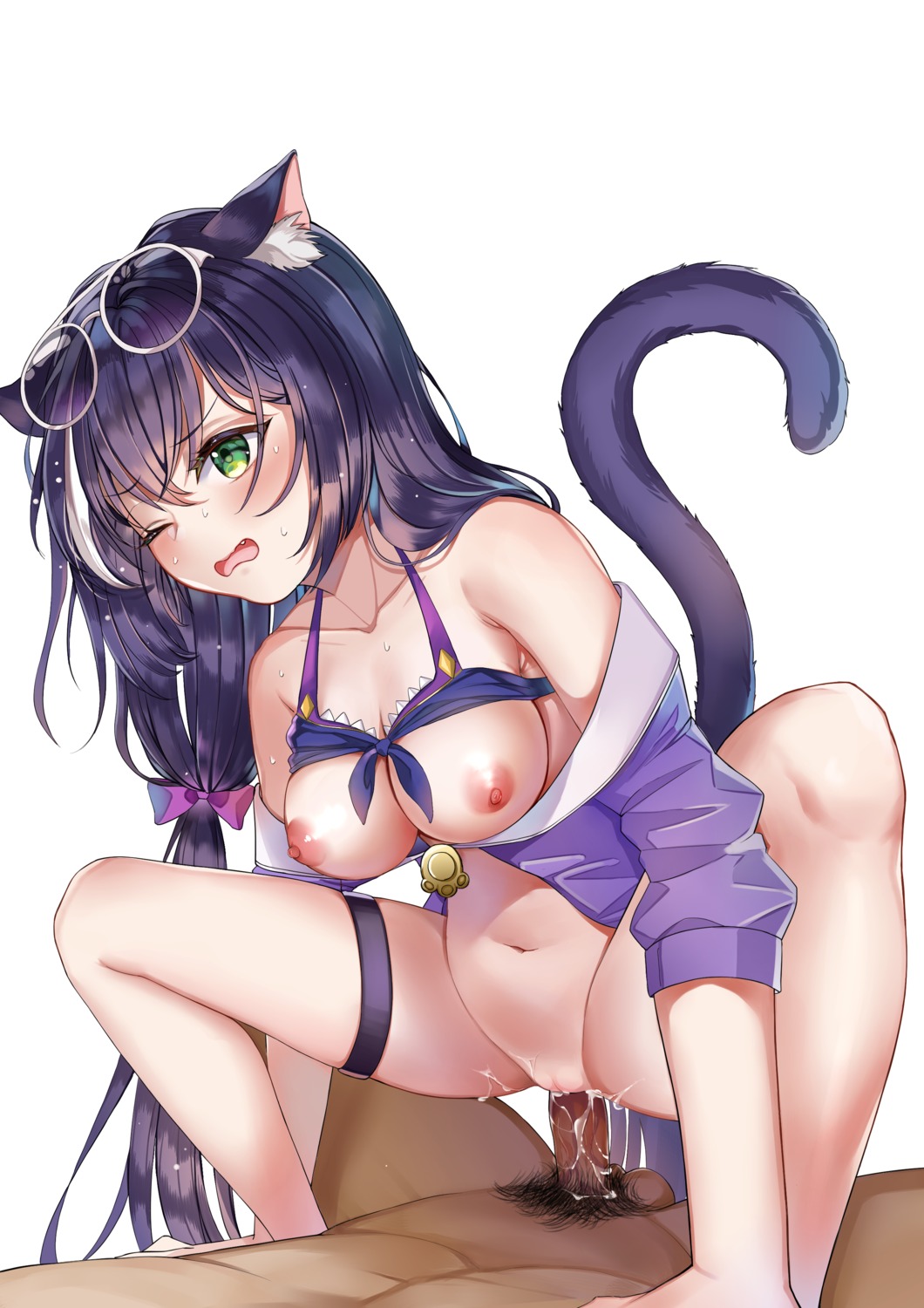 animal_ears bikini_top bottomless breasts cum gan_jiang garter karyl_(princess_connect) megane nipples open_shirt penis princess_connect princess_connect!_re:dive pussy sex swimsuits tail uncensored