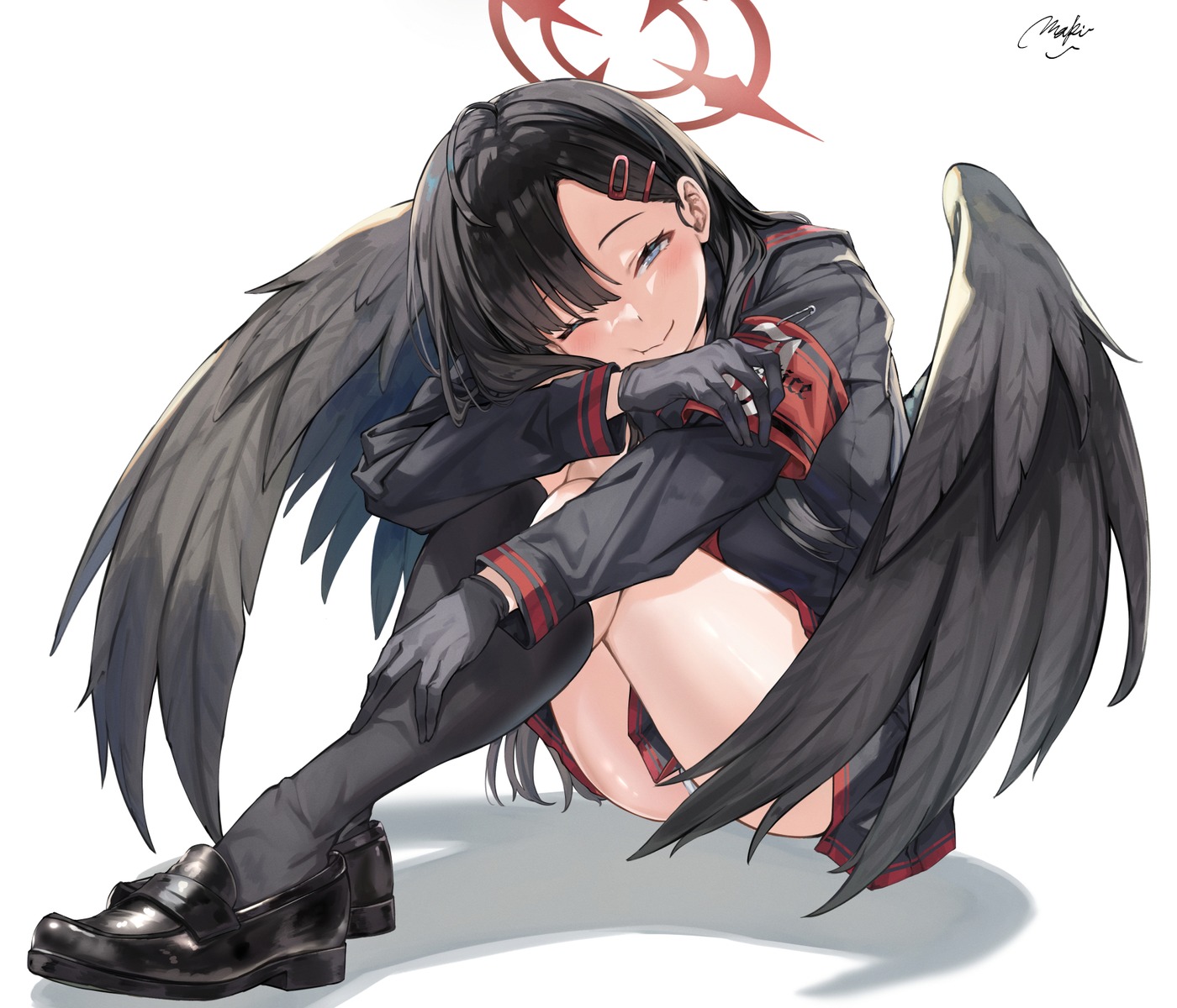 angel aramaki_echizen blue_archive nakamasa_ichika pantsu seifuku skirt_lift thong wings