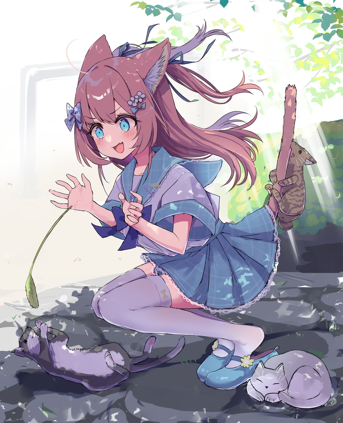 animal_ears neko nekomimi seifuku sketch tail thighhighs torinosu_afro