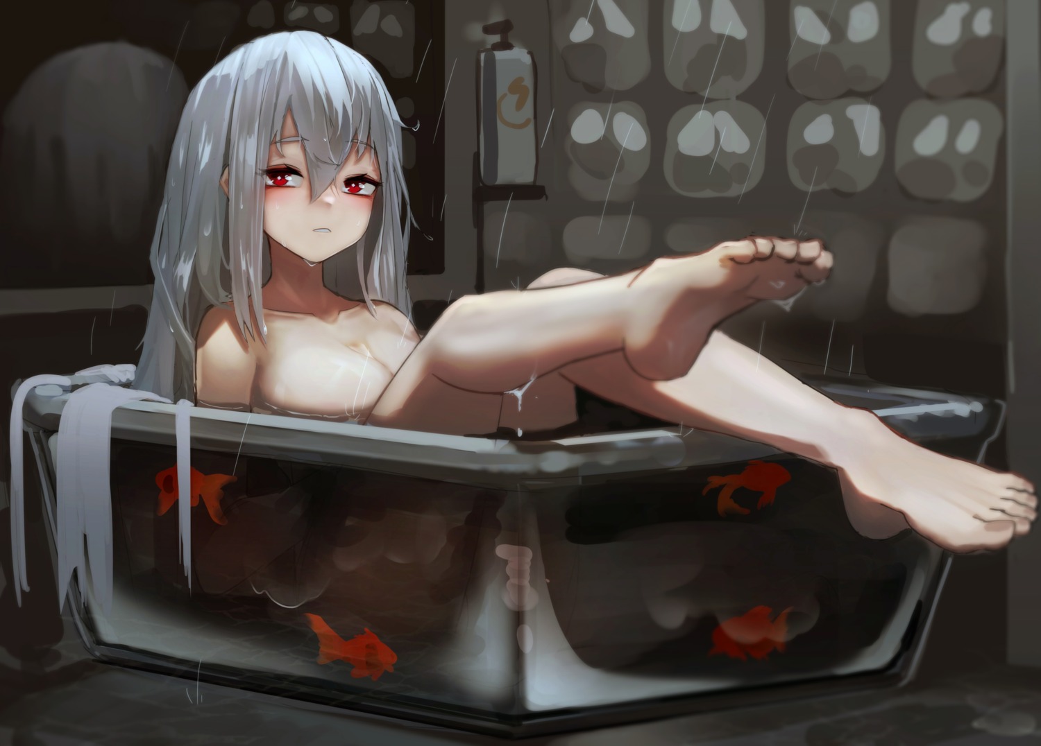 arknights bathing feet naked skadi_(arknights) timitarcat wet