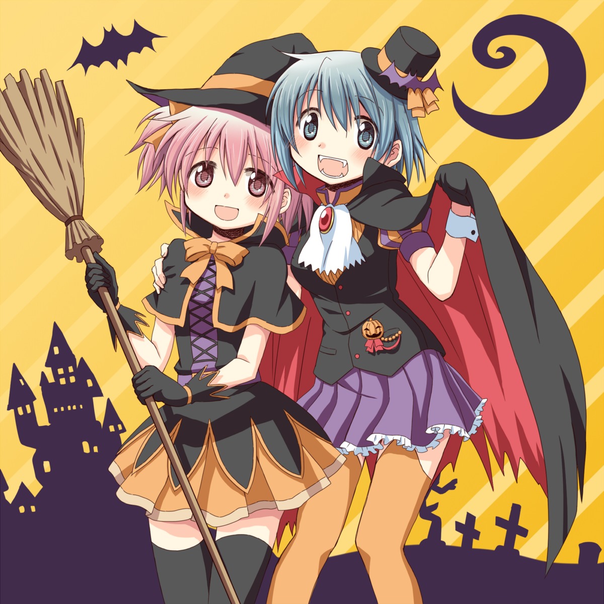 gonzaburou halloween kaname_madoka miki_sayaka puella_magi_madoka_magica thighhighs witch