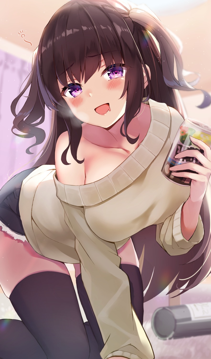 monoto no_bra sweater thighhighs