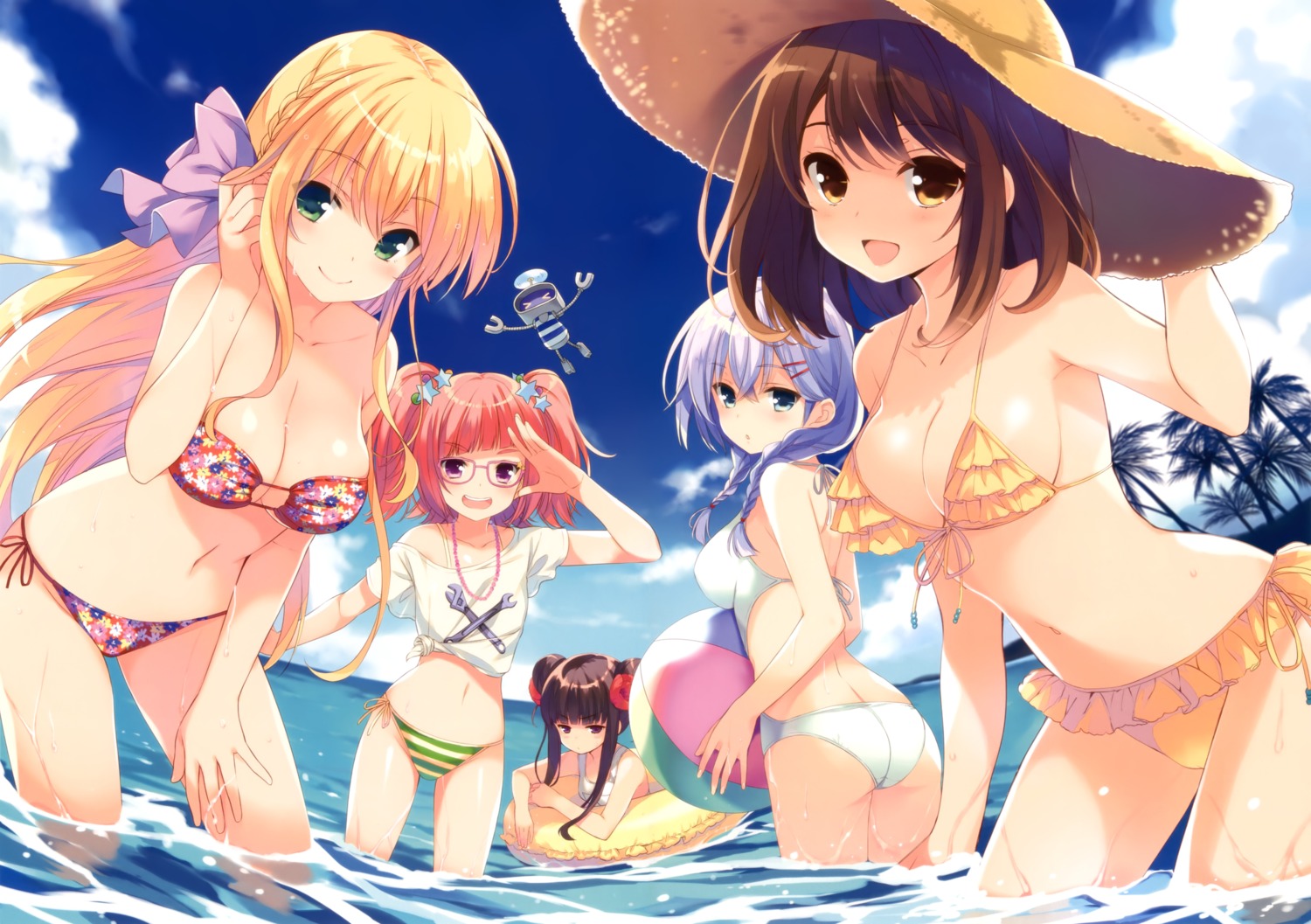 ass bikini cleavage girlfriend_(kari) megane mochizuki_erena murakami_fumio nejikawa_raimu ohara_tometa qp:flapper shiina_kokomi shiranui_isuzu swimsuits wet