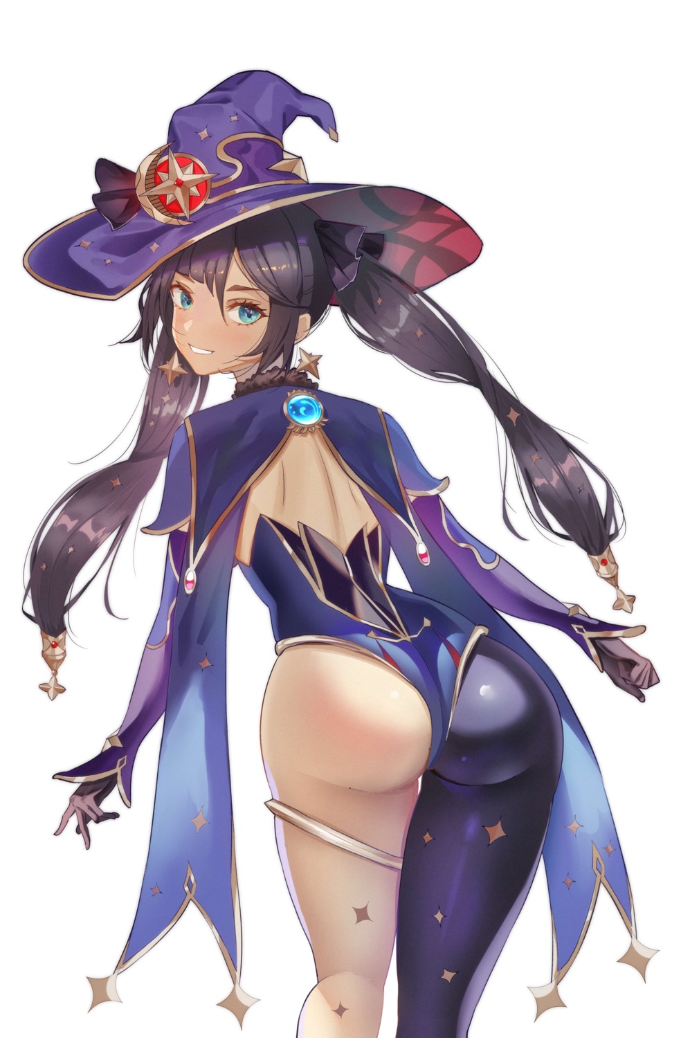 ass garter genshin_impact leotard mona_megistus no_bra pat_bharasarn witch