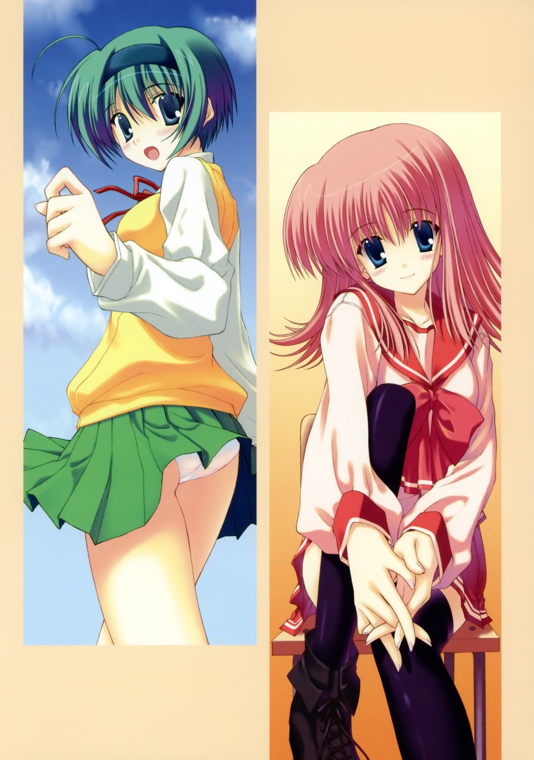 kouno_harumi nanao_naru pantsu seifuku thighhighs to_heart_(series) to_heart_2 yoshioka_chie