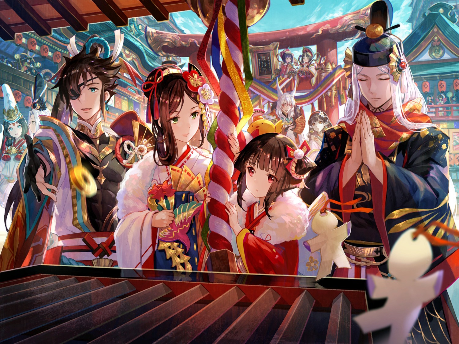 abe_no_seimei_(onmyouji) animal_ears dojo_(onmyouji) eyepatch fuzichoko hiromasa_(onmyouji) japanese_clothes kagura_(onmyouji) kimono kocho_no_sei_(onmyouji) kuro_doji_(onmyouji) kyonshi_imouto_(onmyouji) oguna_(onmyouji) onmyouji pointy_ears shiro_doji_(onmyouji) yaobikuni_(onmyouji) yoko_(onmyouji)