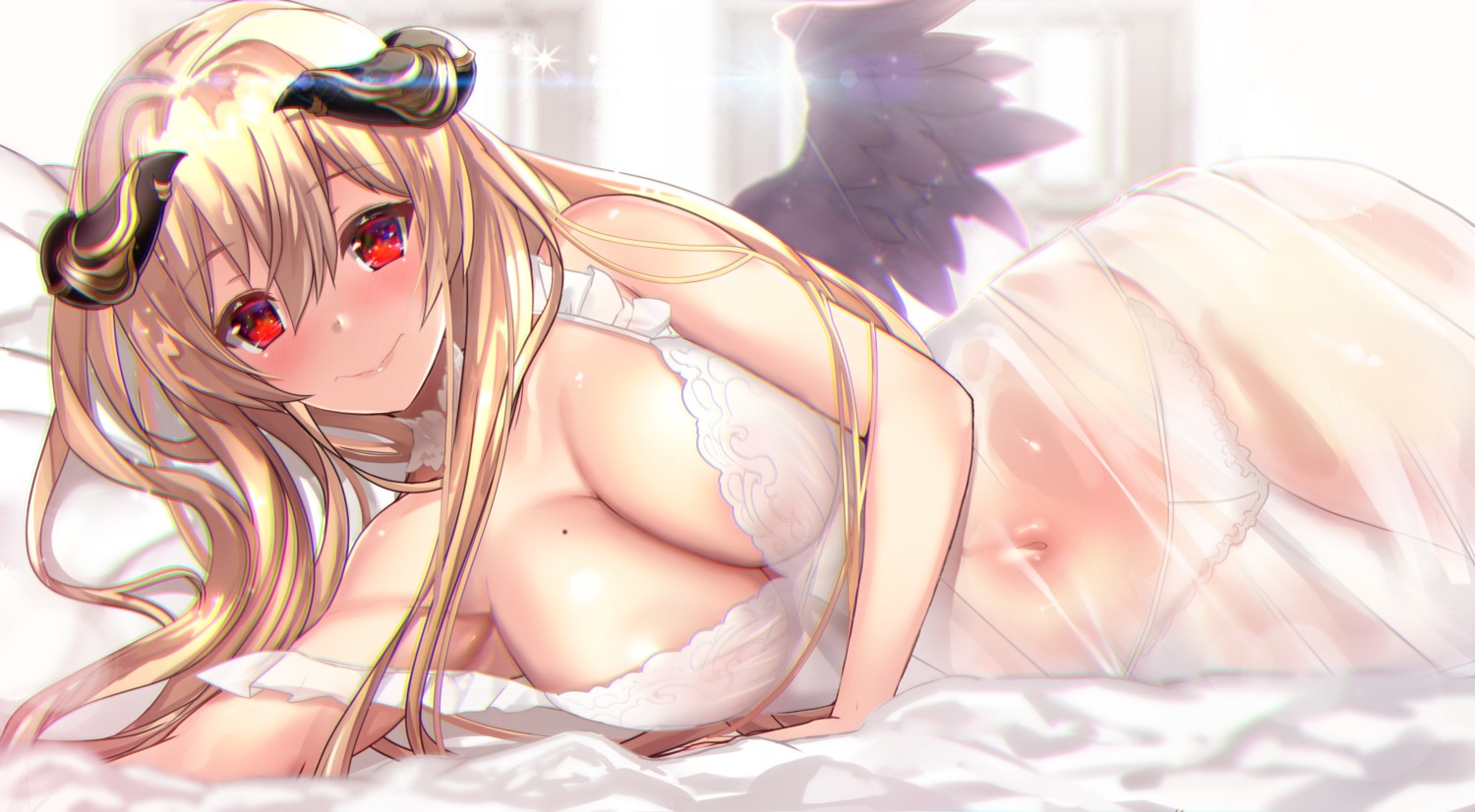 areola breast_hold horns lingerie no_bra pantsu see_through untsue wings