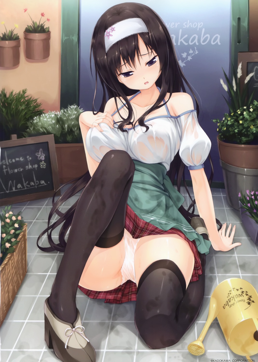 nipples no_bra pantsu see_through senji tegone_spike thighhighs wet_clothes