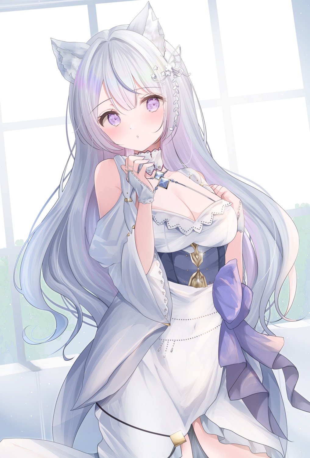 animal_ears aoi_sui dress indie_virtual_youtuber kurage_cc nekomimi no_bra