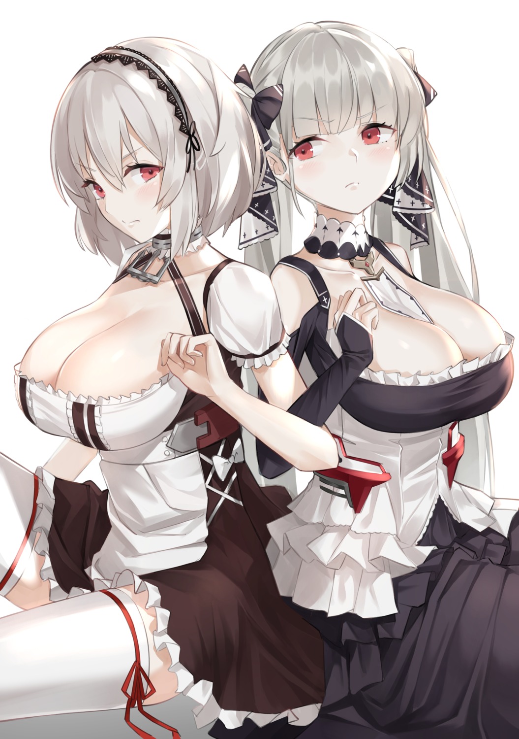 azur_lane basil_(st_1) cleavage formidable_(azur_lane) gothic_lolita lolita_fashion maid no_bra sirius_(azur_lane) thighhighs