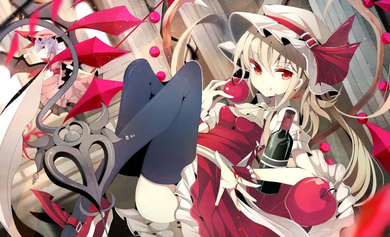 flandre_scarlet fumiko_(miruyuana) remilia_scarlet thighhighs touhou wings