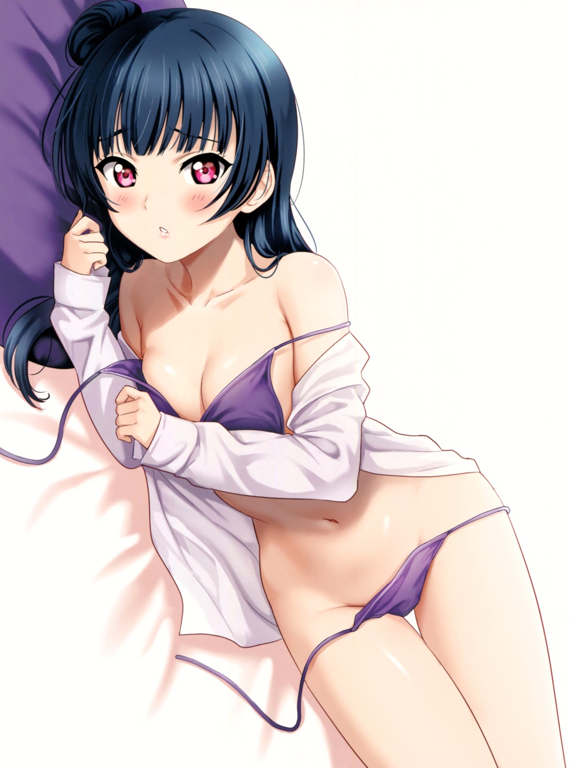 bikini cleavage dress_shirt love_live!_sunshine!! open_shirt sankuro swimsuits tsushima_yoshiko