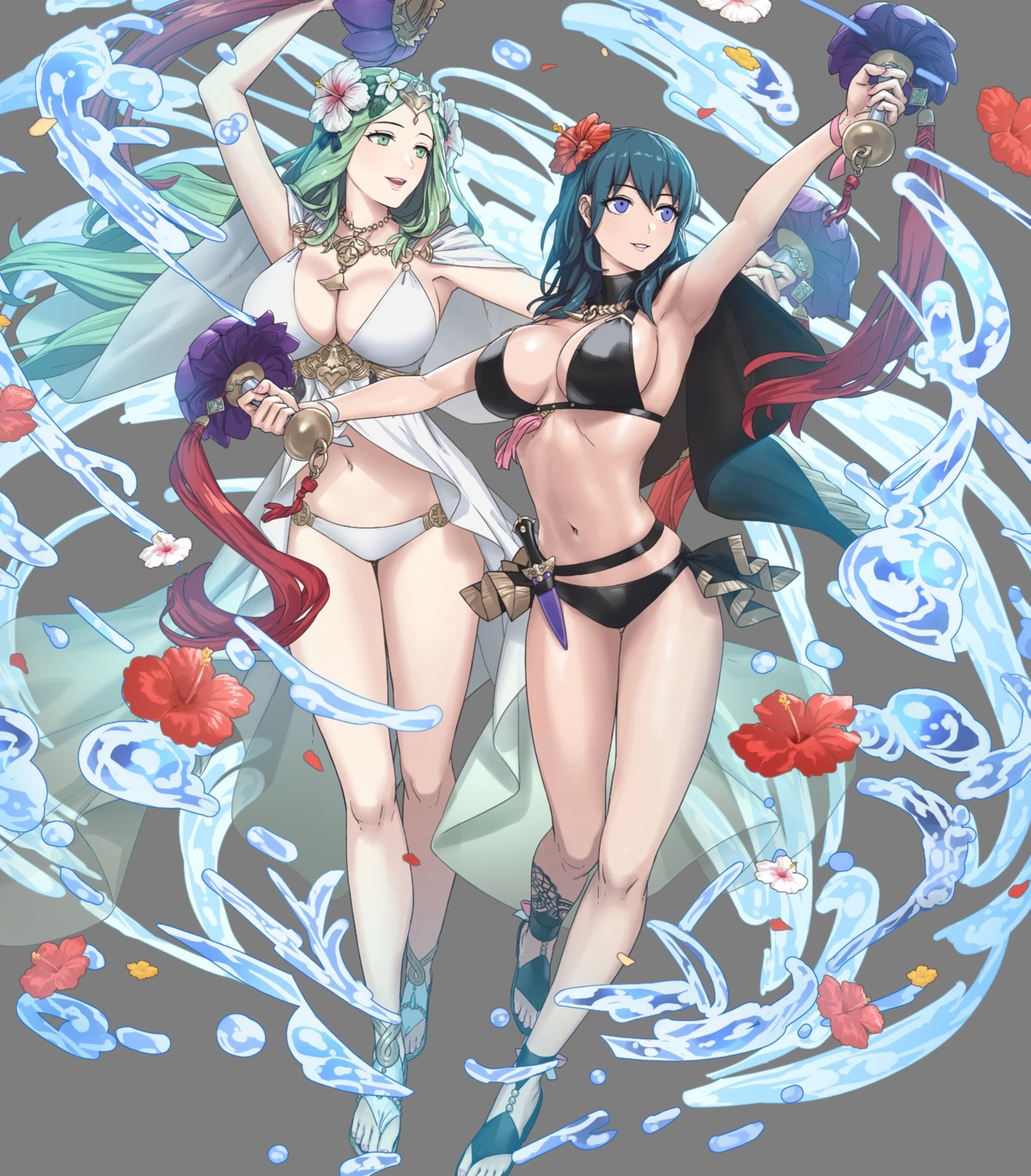 bikini byleth_(fire_emblem) cleavage cuboon duplicate fire_emblem fire_emblem_heroes fire_emblem_three_houses nintendo rhea_(fire_emblem) swimsuits weapon