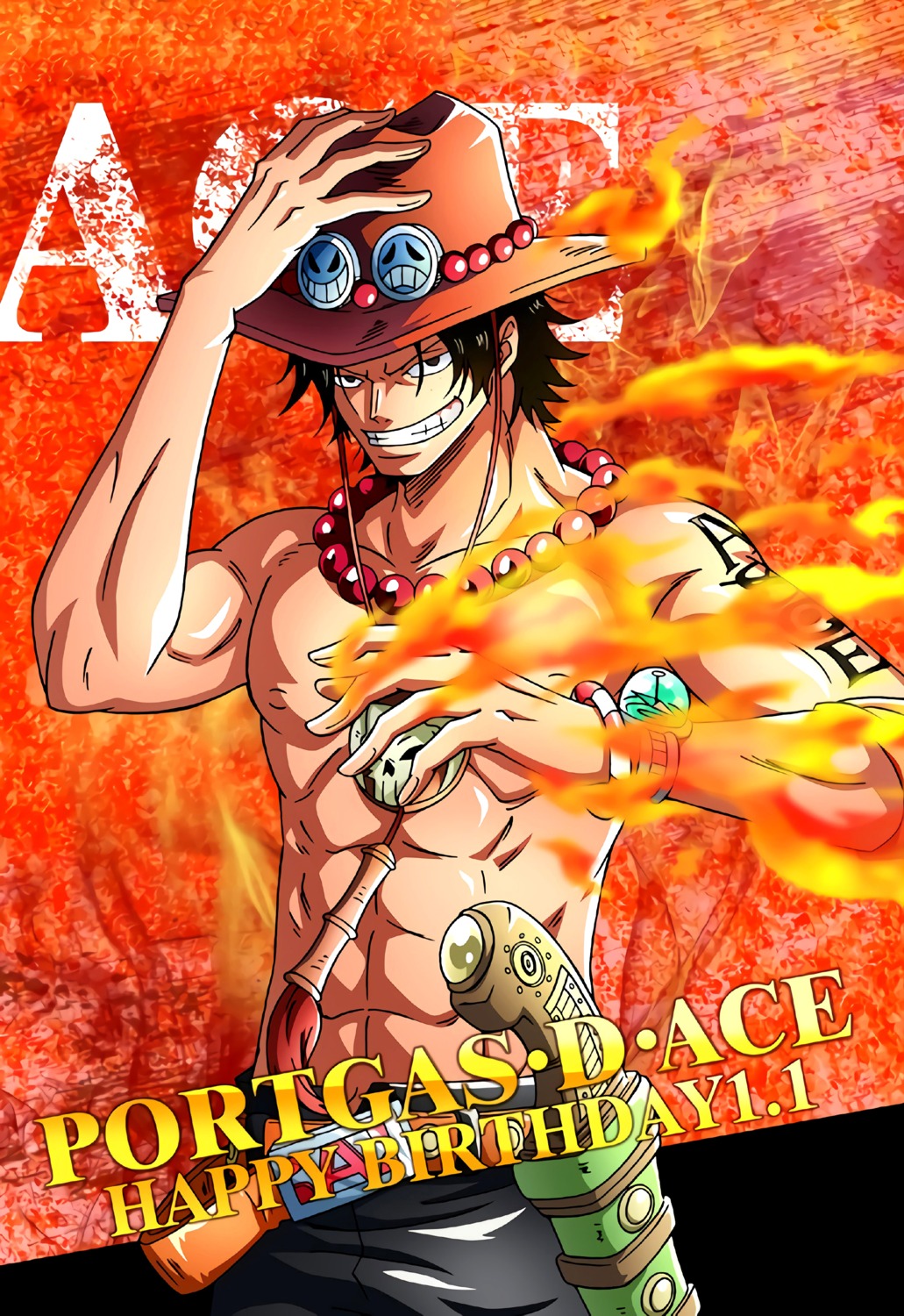 male one_piece portgas_d_ace tagme tattoo