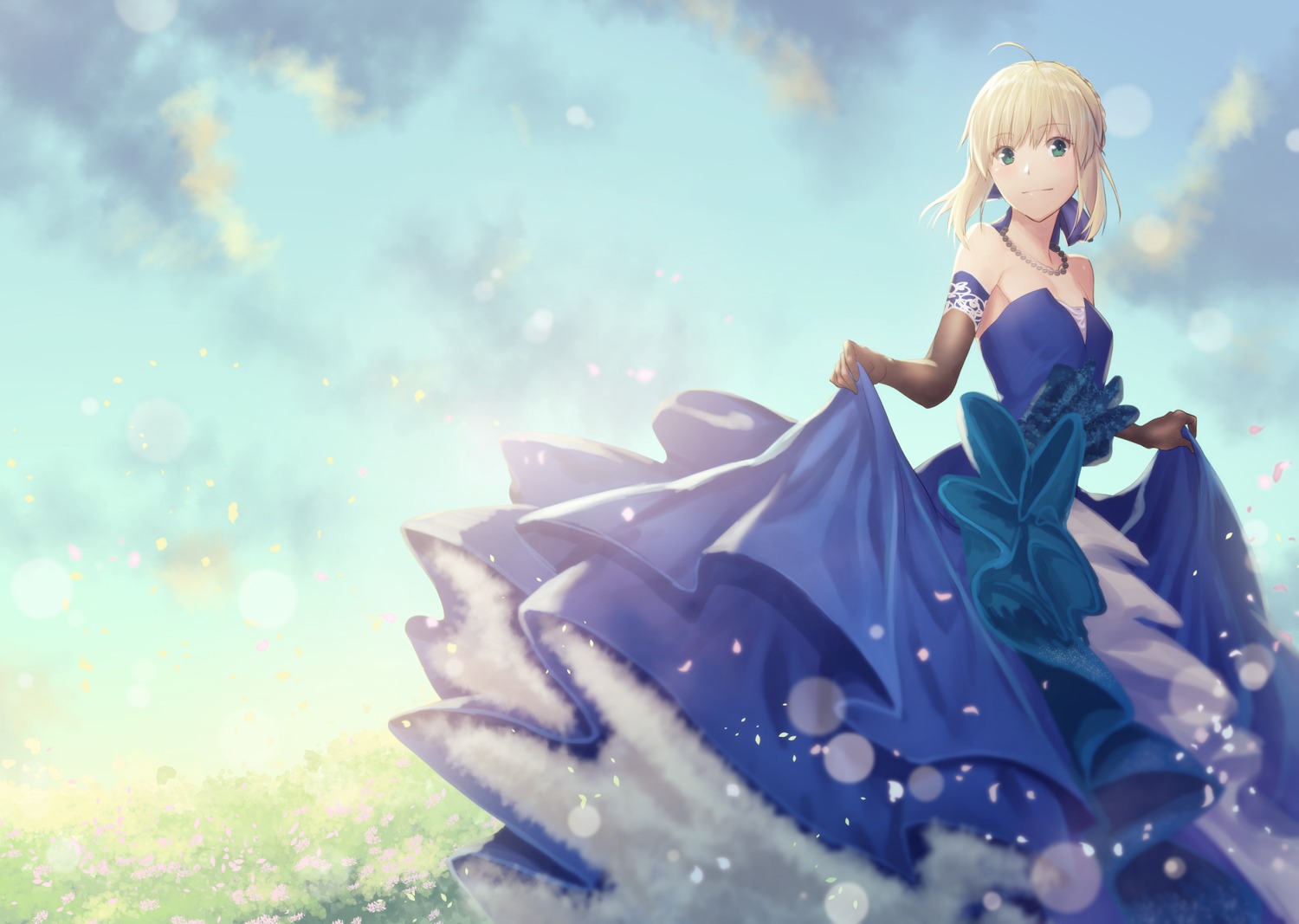 cleavage dress fate/stay_night lip-mil saber skirt_lift