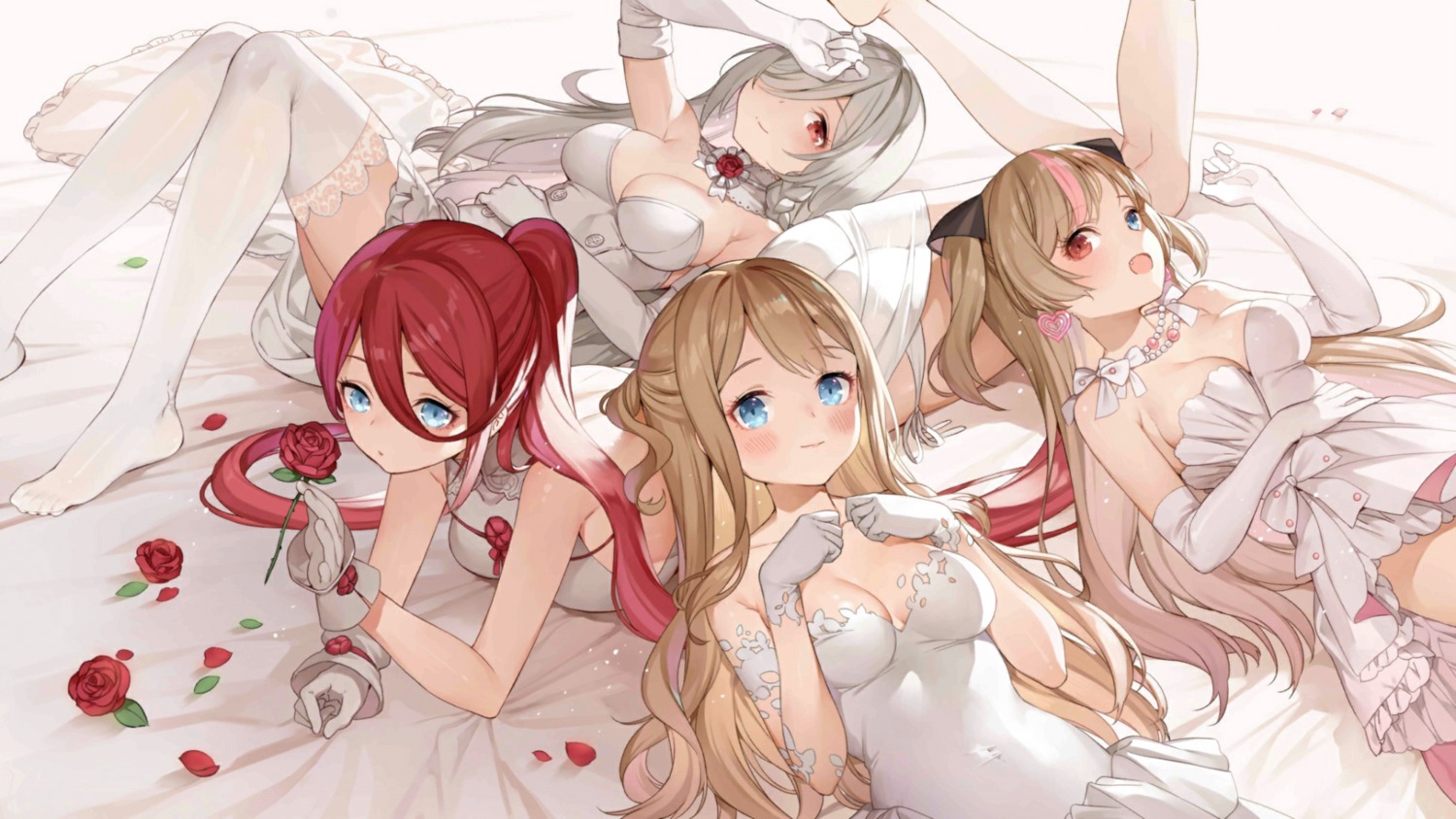 ass cleavage dress g36c_(girls_frontline) girls_frontline haijin heterochromia mk_23_(girls_frontline) pantsu string_panties suomi_kp31_(girls_frontline) thighhighs wedding_dress