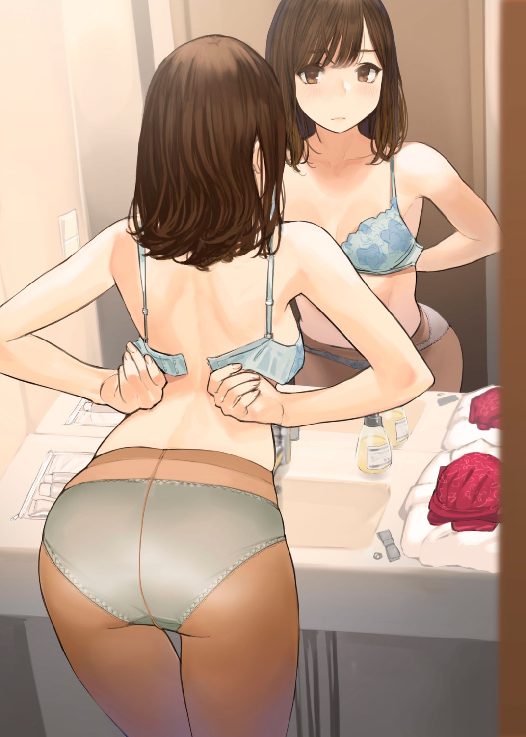 ass bra cleavage ganbare_douki-chan pantsu pantyhose undressing yom